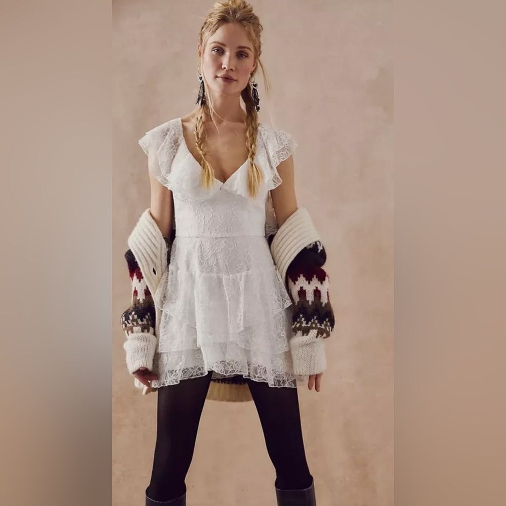 Free People Sau Lee Alice Mini Dress White Ivory Lace size 2